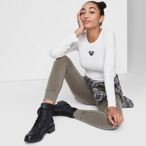 Wild Fable Embroidered Pug Long Sleeve Top in Cream